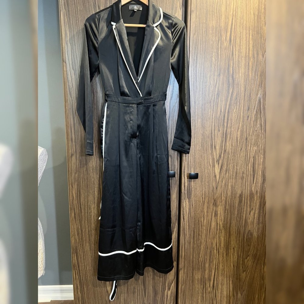 Missguided Black Satin Jumpsuit - Size 0